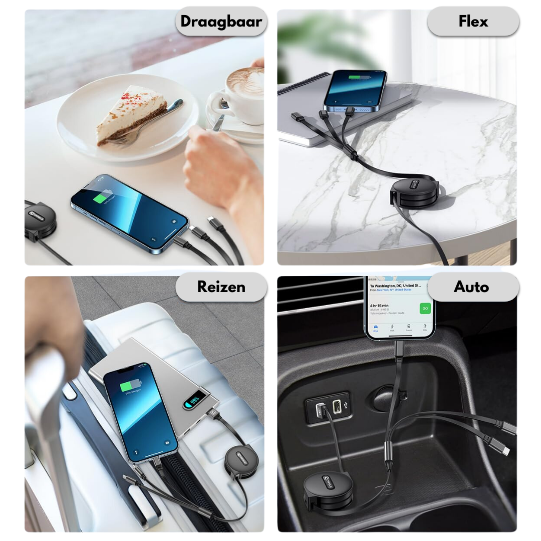 MultiCord Pro™ Carregador Rápido Retrátil