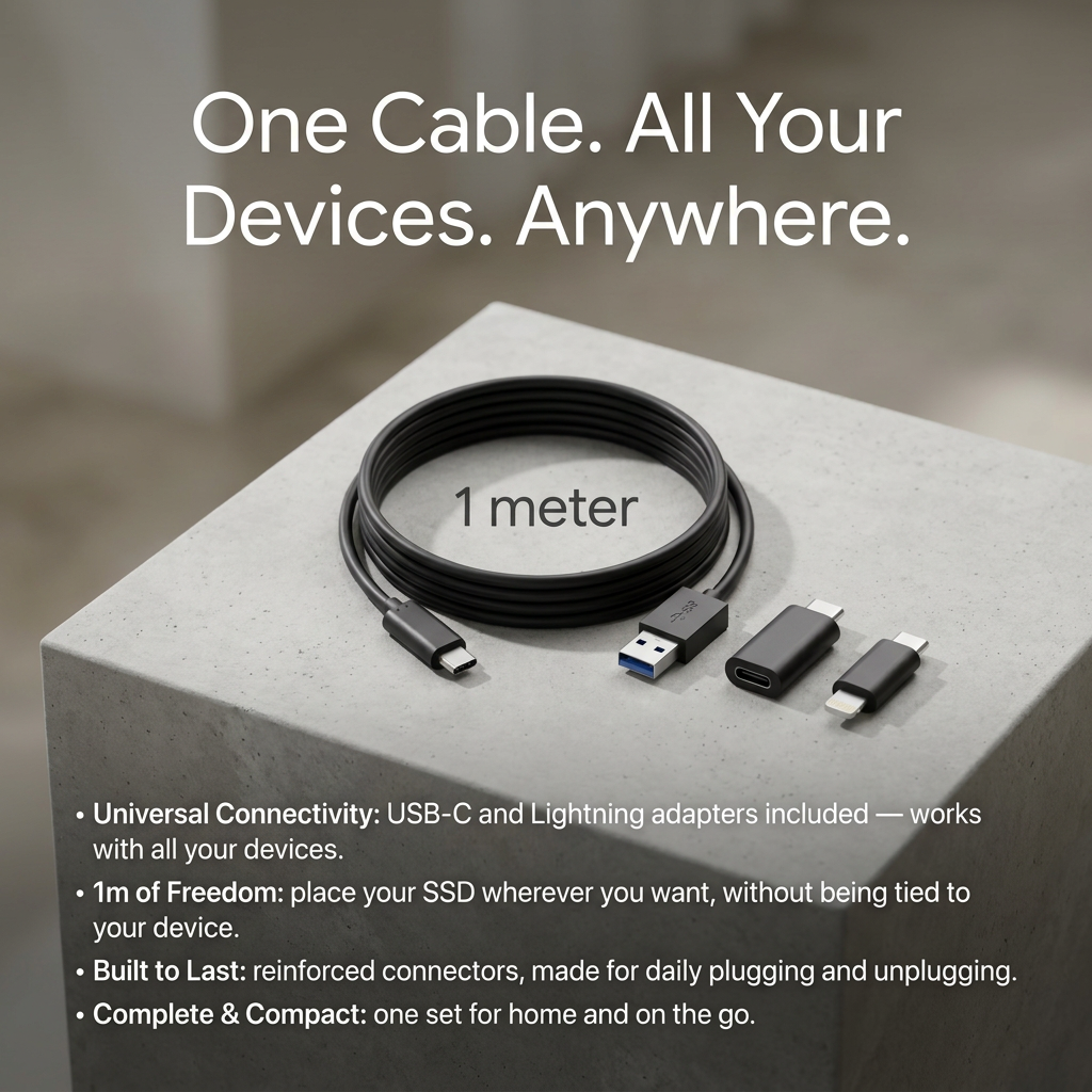 Extra Longo Cabo USB-C — 1 m de liberdade de movimentos